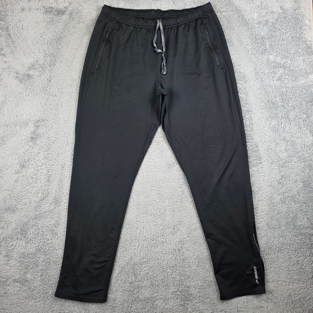 Brooks Running Pants Mens L Black Tapered Reflective Zip Ankle Athleisure Jogger